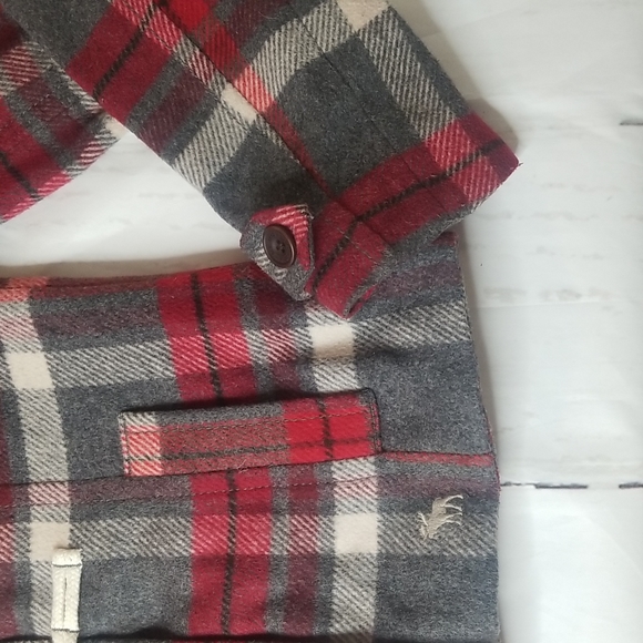 ABERCROMBIE RED GRAY PLAID COAT JACKET GIRLS XL WOOL JACKET HOODED - Picture 4 of 16